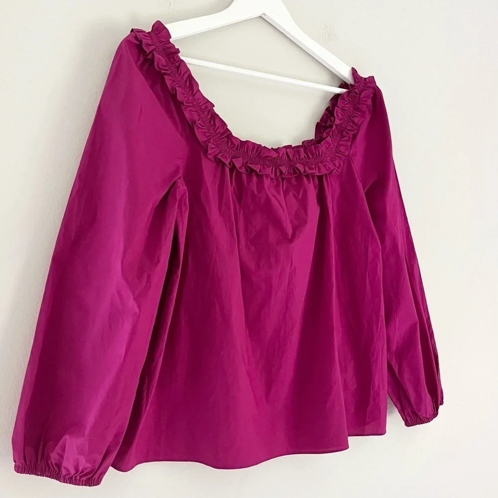 NWT J. Crew Women’s Ruffle Penny Peasant Top Square Neck Magenta Pink Size Small